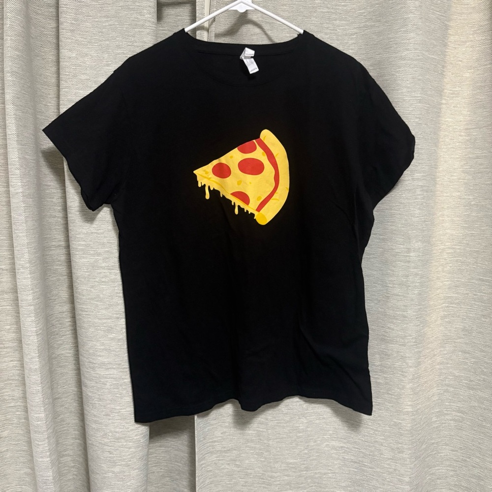 Women Black Tee with Pizza Slice Design